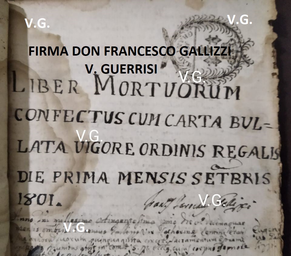 Atto del 1801 firma di don Francesco Gallizzi, chiesa di Tritanti.