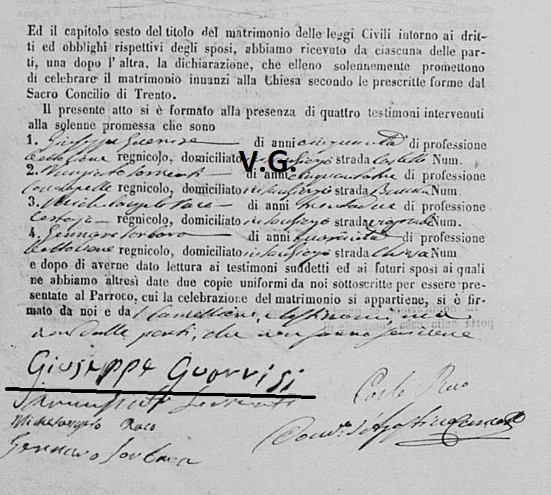 Documento del 1861 firma di Giuseppe Guarrisi di San Giorgio.